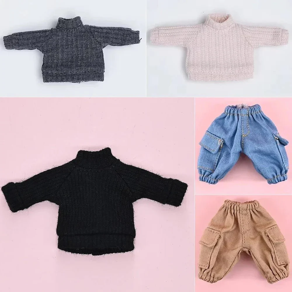Nendoroid Clothing Set – Cute Plain Knitted Sweater & Jeans Outfit Chibi Doll Clothes